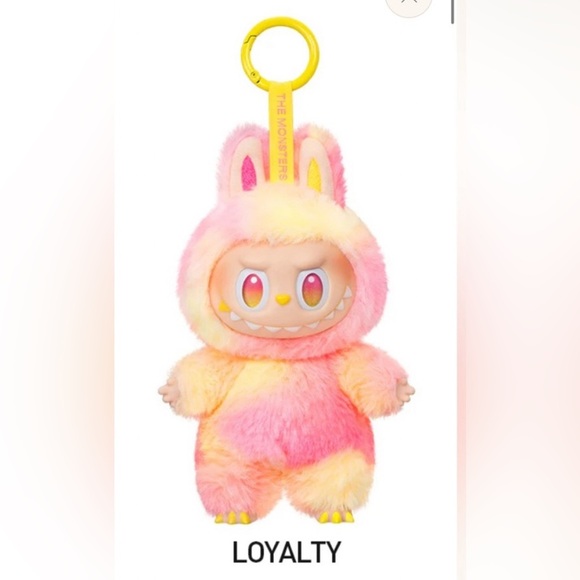 POP MART LABUBU Authentic Bing into Energy “Loyalty”Pink/Yell Plush Keychain NIB - Picture 1 of 12